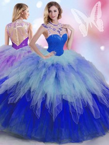 Multi-color Sleeveless Beading and Ruffles Floor Length Sweet 16 Quinceanera Dress