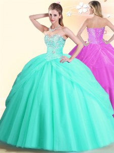 Smart Apple Green Lace Up Sweetheart Beading Quinceanera Dresses Tulle Sleeveless