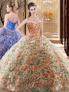 Latest Multi-color Sweetheart Neckline Embroidery and Ruffles Sweet 16 Dresses Sleeveless Lace Up
