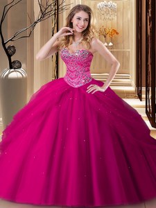 Fantastic Fuchsia Sleeveless Tulle Lace Up Quinceanera Dresses for Military Ball and Sweet 16 and Quinceanera