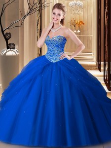 Dazzling Royal Blue Sleeveless Tulle Lace Up Vestidos de Quinceanera for Military Ball and Sweet 16 and Quinceanera