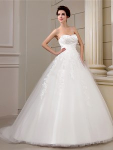 Sleeveless Court Train Lace Up With Train Appliques Bridal Gown