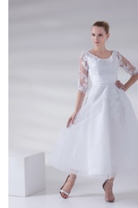 Admirable Scoop Sleeveless Tulle and Lace Wedding Dresses Lace and Appliques Lace Up