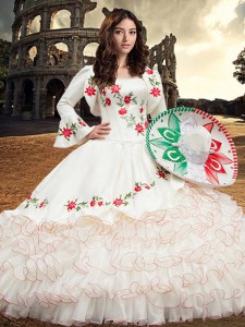 Exceptional Organza and Taffeta Sleeveless Floor Length Sweet 16 Dress and Embroidery and Ruffles