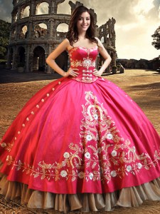 Hot Pink Sweetheart Neckline Beading and Embroidery Quinceanera Gown Sleeveless Lace Up