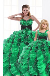 Exceptional Sleeveless Lace Up Floor Length Beading and Appliques and Ruffles 15 Quinceanera Dress