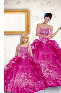 Pick Ups Fuchsia Sleeveless Taffeta Lace Up Sweet 16 Quinceanera Dress for Military Ball and Sweet 16 and Quinceanera