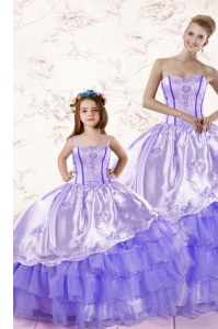 Best Ruffled Sweetheart Sleeveless Lace Up Quince Ball Gowns Lavender Organza