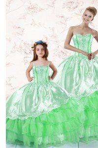 On Sale Green 15th Birthday Dress Military Ball and Sweet 16 and Quinceanera and For with Embroidery and Ruffled Layers Sweetheart Sleeveless Lace Up