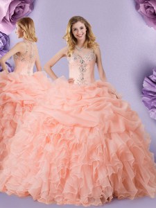 Beautiful Straps Sleeveless Beading and Ruffles and Pick Ups Zipper Sweet 16 Dress
