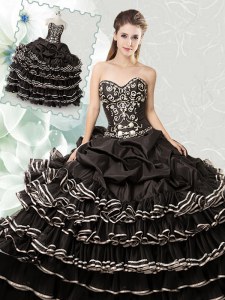 Charming Black Ball Gowns Sweetheart Sleeveless Organza Floor Length Lace Up Beading and Ruffled Layers and Pick Ups Quinceanera Dresses