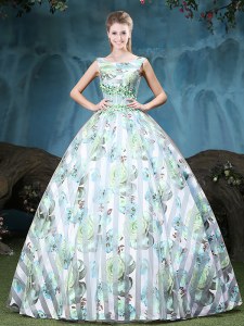 Straps Floor Length Multi-color Quince Ball Gowns Tulle Sleeveless Appliques and Pattern