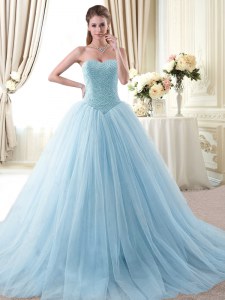 Admirable Light Blue 15 Quinceanera Dress Military Ball and Sweet 16 and Quinceanera and For with Beading Sweetheart Sleeveless Lace Up
