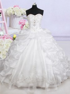 Fashionable Sleeveless Brush Train Beading and Appliques and Pick Ups Lace Up Wedding Gown