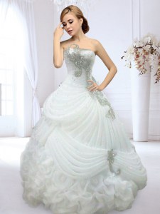 Fancy Pick Ups Floor Length White Wedding Gown Strapless Sleeveless Lace Up