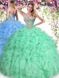 Floor Length Ball Gowns Sleeveless Apple Green Quinceanera Dresses Lace Up