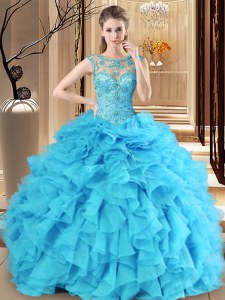 Charming Scoop Sleeveless Beading and Ruffles Lace Up Sweet 16 Quinceanera Dress