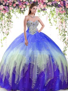 Multi-color Sleeveless Floor Length Beading Lace Up Sweet 16 Dress