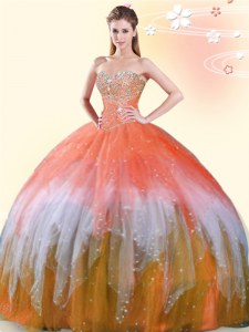 Multi-color Tulle Lace Up Sweetheart Sleeveless Floor Length Vestidos de Quinceanera Beading