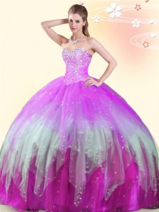 Traditional Sleeveless Lace Up Floor Length Beading Vestidos de Quinceanera