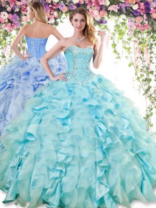 Elegant Baby Blue Sleeveless Organza and Taffeta Lace Up Sweet 16 Dresses for Military Ball and Sweet 16 and Quinceanera