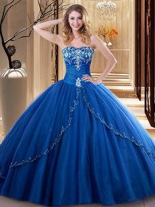 Royal Blue Sweetheart Neckline Embroidery Quinceanera Dress Sleeveless Lace Up