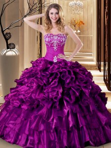 Floor Length Purple Sweet 16 Dresses Sweetheart Sleeveless Lace Up