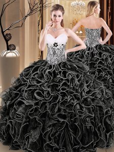 Sweetheart Sleeveless Organza 15 Quinceanera Dress Ruffles and Pattern Lace Up