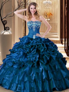 Extravagant Royal Blue Sleeveless Organza Lace Up 15 Quinceanera Dress for Military Ball and Sweet 16 and Quinceanera