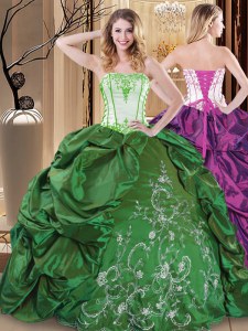 Green Sleeveless Taffeta Lace Up Quince Ball Gowns for Military Ball and Sweet 16 and Quinceanera