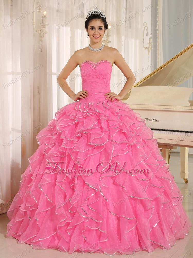 Ruffles Beaded Rose Pink Sweet Sixteen Quinceanera Dress - $248.67