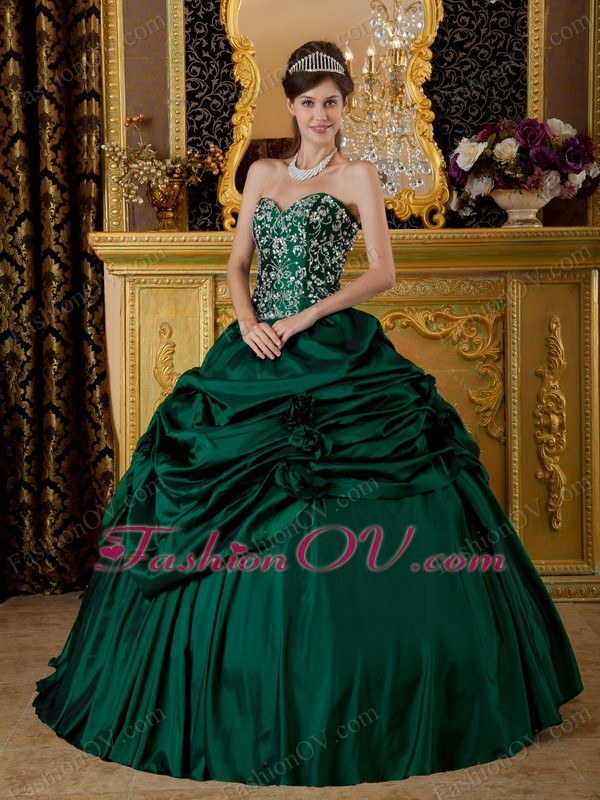 Embroidery Quinceanera Dress Ball Gown Dark Green Pick-ups - $208.48