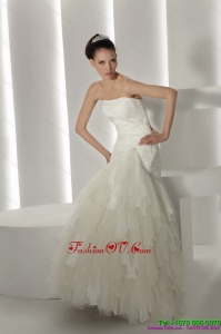 Strapless Ruffles and Appliques White Wedding Dresses for 2015