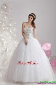 2015 Popular White Sweetheart Rhinestones Bridal Gowns with Brush Train