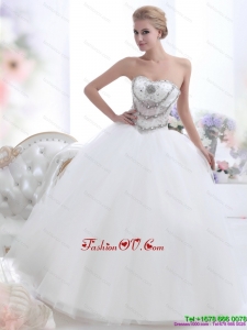 2015 Pretty White Sweetheart 2015 Wedding Dresses with Rhinestones