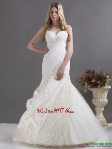 Sophisticated A Line Wedding Dress with Ruching and Lace for 2015