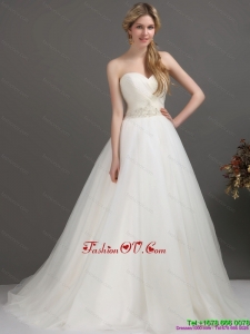2015 Classical Sweetheart Wedding Dress with Beading and Ruching
