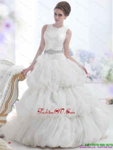 2015 Romantic Scoop Wedding Dress with Beading