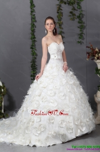 2015 Sturning Sweetheart Wedding Dress with Beading and Hand Made Flowers