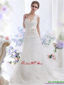 2015 Wonderful A Line Wedding Dress with Lace and Hand Made Flowers