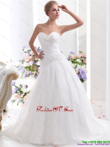 Sophisticated 2015 Sweetheart Wedding Dress with Ruching and Beading