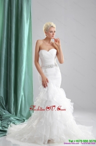 2015 Cheap Ruffles White Sweetheart Wedding Dresses with Sequins