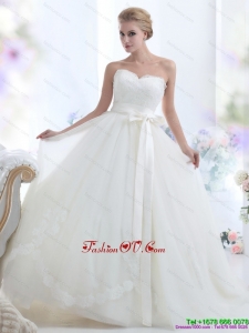 2015 Cheap White Sweetheart Bridal Dresses with Waistband