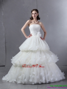 2015 Classical Strapless Wedding Dress with Ruffles and Ruching