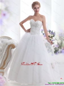 2015 Modest Sweetheart A Line Wedding Dress with Beading