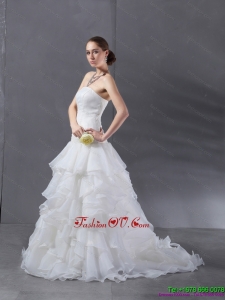 2015 Popular A Line Strapless Wedding Dress with Ruffles