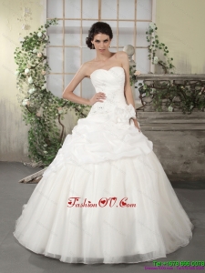2015 Popular Sweetheart Wedding Dress with Ruching and Appliques