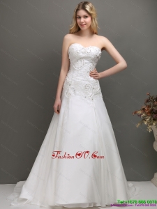Brand New 2015 Sweetheart A Line Wedding Dress with Appliques and Beading