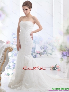 Cheap Lace White Wedding Dress with Brush Train for 2015