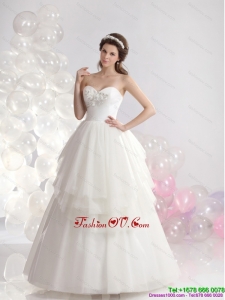 Cheap Sweetheart Beaded Ruffled Wedding Dresses in White